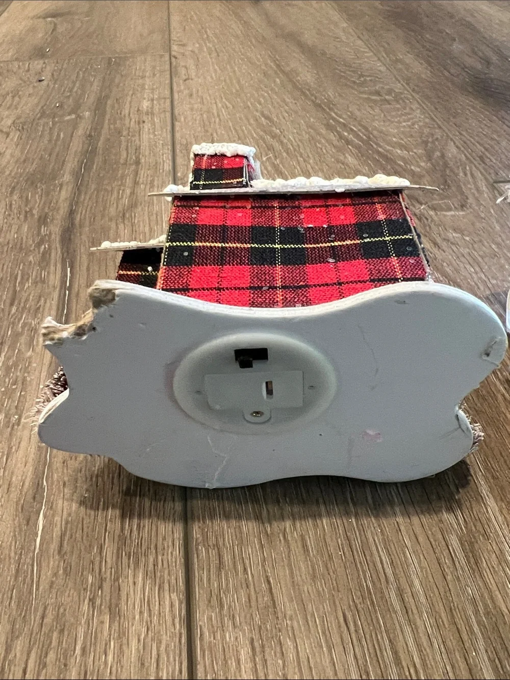 Holiday Decorative Snowy House Ornaments - Red Plaid & White